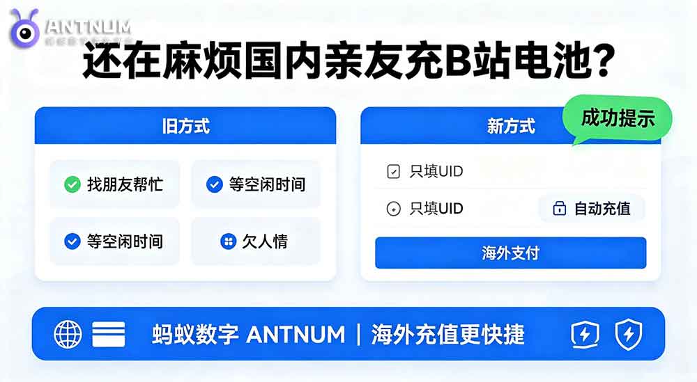 海外B站电池充值恒麻烦？只填UID自动到账,不用麻烦别人