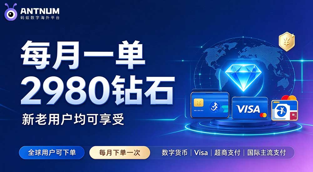 新老用户福音｜ANTNUM 新增抖音钻石「每月一单」2980 钻档位，价格对标新人福利